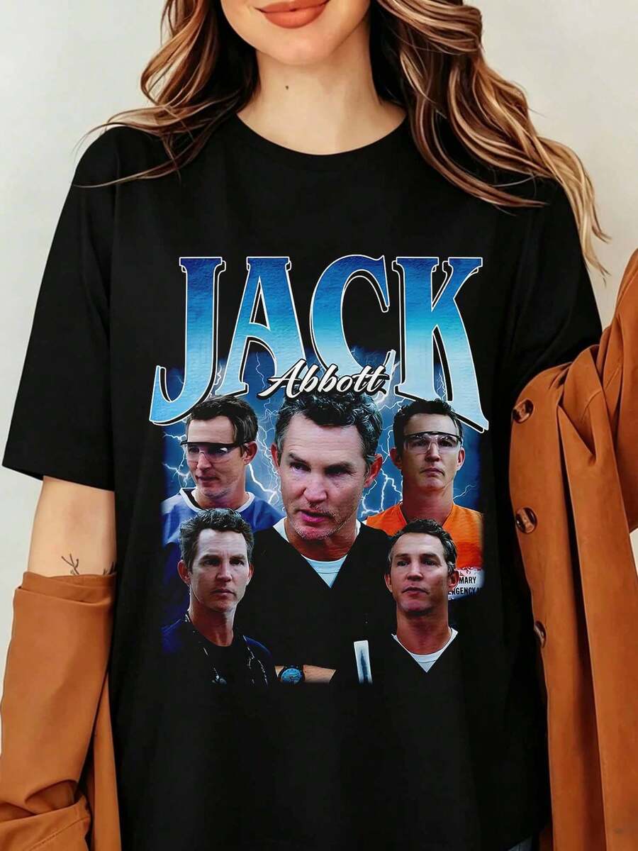 T-shirt vintage à l'effigie du Dr Jack Abbotts (The Pitt), imprimé photo style rétro années 90, pour les fans de séries médicales et les personnages de séries télévisées médicales. - Noir - Voir 1
