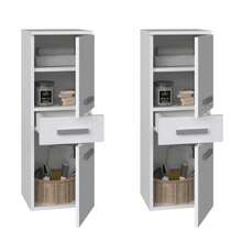 Multifunctional Home Style Bathroom Storage Cabinet With Drawer & 2 Doors, Ultra Slim Narrow Organizer For Small Spaces, Finished In Brown / Matte White / High Gloss White, Ideal For Bathroom, Bedroom, Kitchen, Towels - Multicolor - View 17