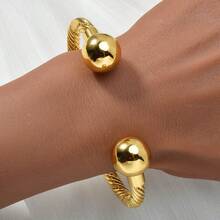 1 pieza Brazalete abierto de cobre chapado en oro de 14K con hilos de oro trenzados y cuentas elegante y vintage, perfecto para mujer, ideal para uso diario, fiestas y banquetes, regalo perfecto - Dorado - Ver 2