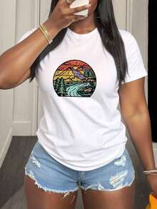 Fashion Printed T‑Shirts for Women, Oversized Streetwear Tops, Comfortable and Stylish All‑Match Summer TeesCamisetas Mujer Estampado Naturaleza Primavera y Verano Casual Suelta Cuello Redondo Manga Corta - Blanco - Ver 1
