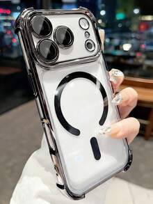 奢華四角防摔手機殼，適用於 iPhone 17ProMax 17Pro 17 16 15 14 13 Pro Max，支持磁吸無線充電，後蓋保護 - 黑色 - 查看 2
