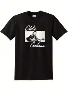 Camisetas unisex con estampado de Eddie Cochran, suaves y adecuadas para todas las estaciones, un artículo imprescindible de moda casual urbana, versátiles para cualquier temporada, asequibles para el uso diario y un regalo de Navidad perfecto para fans y amigos. Ideales para fiestas y uso diario, perfectas para vacaciones y momentos de ocio, excelentes para fiestas y vacaciones en familia. - Negro - Ver 7