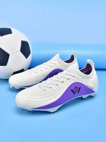 MINGBIN 1 Pair Women's Soccer Shoes, Low-Top Competition & Training Shoes, Outdoor Natural Grass, Youth American Football Shoes, Professional Sports Shoes, PU Front Lace-Up, AG/FG Long Cleats - White - View 8