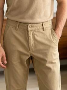 Modern And Stylish Minimalist Slim-Fit Casual Trousers In Solid Colors For Men. - Màu Khaki - Xem 3