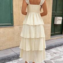 Women's Solid Color Minimalist Square Neck Long Dress, Casual Everyday Wear,Summer Dresses For Women - Burdeos - Ver 6