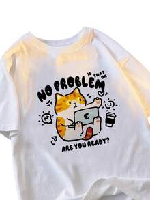 No Es Gran Cosa, Mantén la Calma. Camiseta de  Puro de Manga Corta para Hombres, Divertida y Transpirable para el Verano, Gato Naranja - Blanco - Ver 2