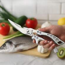 1pc Multifunctional Carbon Steel Kitchen Scissors | Ergonomic Handle, Suitable For Left & Right Hands, Great For Cutting Chicken, Fish, Meat, Detachable Chicken Bone Cutter, Powerful Bone Cutting & Bottle Opener, Easy To Clean Non-Slip Handle - Silver - View 6