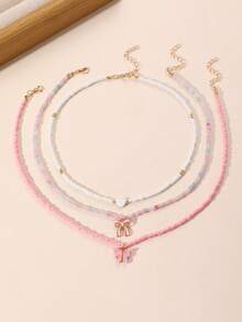 Set de 3 collares para niñas con cuentas, mariposa y corazón - Multicolor - Ver 6