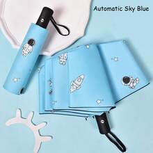 1pc New Summer Umbrella, Student Manual 3-Fold Compact Umbrella, Sky & People Series UV Protection - As Shown - View 11