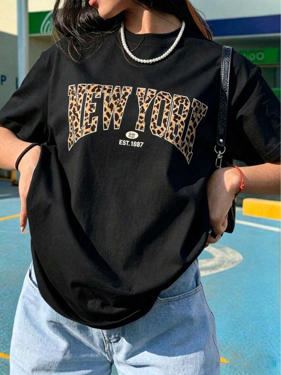 Retro Cartoon Character Graphic Tee, Vintage Nostalgia Letter Print T-Shirt, Casual 90s Streetwear Aesthetic Short Sleeve, Throwback Vibe Top - 黑色 - 查看 1