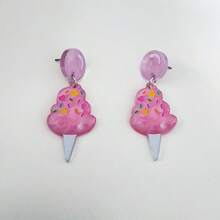 1 Đôi bông tai hình kem hồng dễ thương, bông tai acrylic hình kẹo tráng miệng, món quà trang sức mùa hè ngọt ngào vui nhộn dành cho phụ nữ - hoa tai - Xem 2