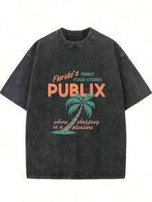 Men's And Women's 100% Cotton Florida Publix Graphic T-Shirt, Streetwear, Short-Sleeved Black T-Shirt For Women, Summer Style - 黑色 - 查看 7