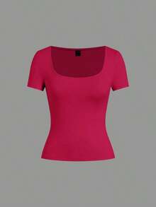 Set de 3 camisetas de punto para mujer, multicolor, camisetas básicas de primavera/verano para mujer, tops ajustados básicos, paquete de tops básicos, tops básicos para mujer, tops de ajuste ceñido, tops básicos, tops de mujer de cuello cuadrado, tops de verano para mujer, tops de manga corta para mujer, tops de verano para mujer, camisetas de mujer - Multicolor 6 - Ver 5