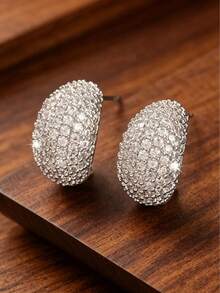 1 Pair Niche Design C-Shape Cubic Zirconia Stud Earrings, Fashionable Elegant Jewelry For Women - Model D - View 3