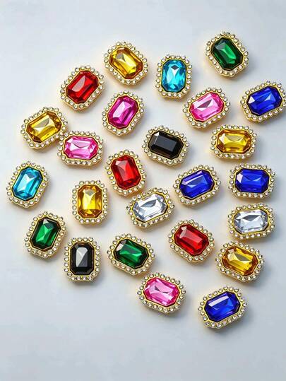 50pcs/Pack, Rhinestone Decor, Sew-On Rhinestone Buttons, Flat Back, DIY Gems, Handmade Jewelry Making, Clothing, Shoes, Decoration, Accessories