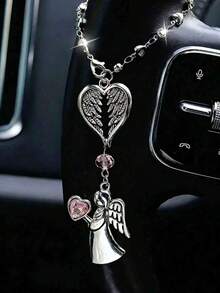 Pink Crystal Guardian Angel Car Hanging Ornament - Premium Alloy Angel Decor, Can Be Hung On Rearview Mirror, Steering Wheel, Women's Handbag, Etc. Elegant Car Interior Accessory, Ideal Gift For Ladies, Girlfriends And Family, Suitable For Any Occasion - A - View 3