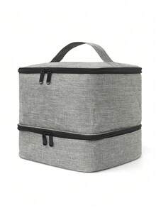 Double Layer Cosmetic Storage Box With Removable Nail Polish Organizer Liner, Large Capacity Makeup Storage Bag, Suitable For Travel, Vanity, Salon And Home Use - Grey - View 5