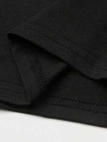 1 pieza de camiseta con estampado de tarta de calabaza de Halloween y letras, top casual de manga corta con cuello redondo, adecuada para primavera y verano, ropa de mujer, 180g 100% algodón. - Negro - Ver 3