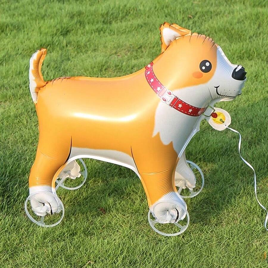 1 pezzo Palloncino foil carino a forma di Corgi giallo con ruote, adatto per decorazioni per feste - Visualizzare 1