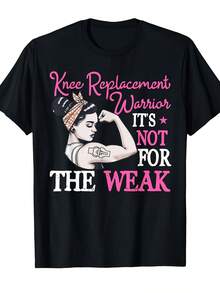 Camiseta de Mujer "Warrior" para Reemplazo de Rodilla - Divertido Eslogan "El Reemplazo de Rodilla No Es para los Débiles" y Gráfico de Rodilla Biónica, Regalo Motivacional Postoperatorio, Ropa Casual para Gimnasio y Aire Libre para Todas las Temporadas, Camiseta Cómoda de Manga Corta con Cuello Redondo para Mujer Empowerme - Negro - Ver 1