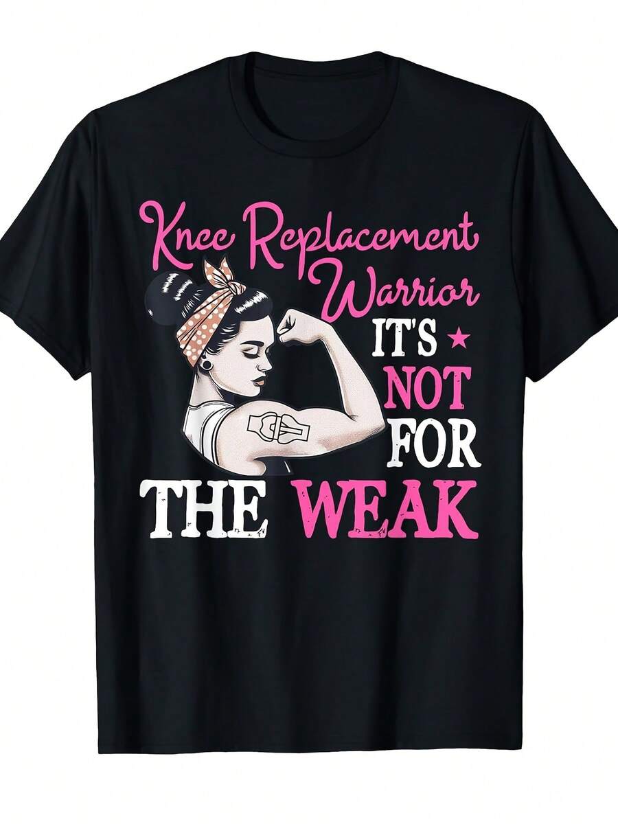 Camiseta de Mujer "Warrior" para Reemplazo de Rodilla - Divertido Eslogan "El Reemplazo de Rodilla No Es para los Débiles" y Gráfico de Rodilla Biónica, Regalo Motivacional Postoperatorio, Ropa Casual para Gimnasio y Aire Libre para Todas las Temporadas, Camiseta Cómoda de Manga Corta con Cuello Redondo para Mujer Empowerme - Negro - Ver 1