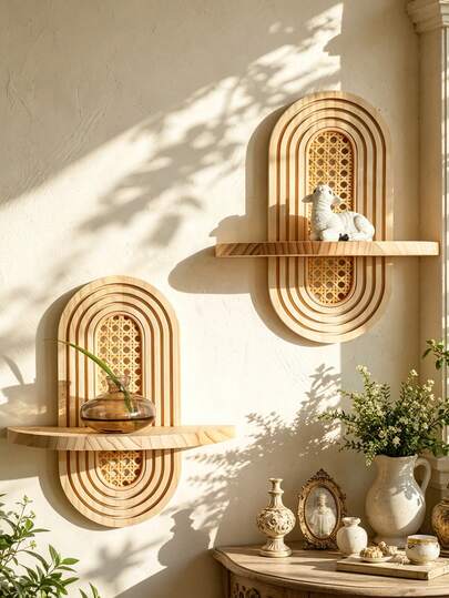 1 Giá Treo Tường Bằng Mây Phong Cách Boho - Trang Trí Nhà Tối Giản Cổ Điển, Giá Để Cây Treo Tường Bằng Gỗ, Thích Hợp Cho Các Chậu Cây Nhỏ, Có Thể Dùng Làm Kệ Trưng Bày Treo Tường, Phù Hợp Cho Phòng Khách, Phòng Ngủ, Phòng Ăn, Phòng Tắm, Văn Phòng và Các Không Gian Khác Để Tạo Nên Một Trang Trí Tường Nghệ Thuật Đẹp Mắt