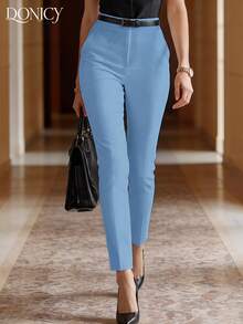 DONICY Quần skinny trắng co giãn thanh lịch dành cho nữ, thích hợp cho các hoạt động thường ngày, công sở, văn phòng và hẹn hò, mùa xuân/hè. - Màu xanh lam - Xem 8