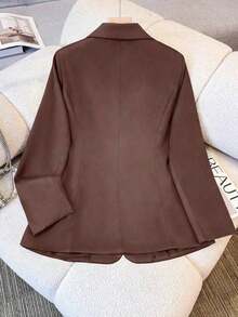 Chaqueta de blazer de unicolor con solapa para mujer, de manga larga con botones y bolsillos, adecuada para otoño, invierno y primavera.Chaqueta de oficina de manga larga, prenda exterior versátil para negocios y hogar, apta para otoño, invierno y primavera - Marrón Chocolate - Ver 6