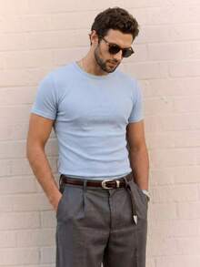 Men's Casual Slim Fit T-Shirt, Basic Dressy Style - Celeste - Ver 1