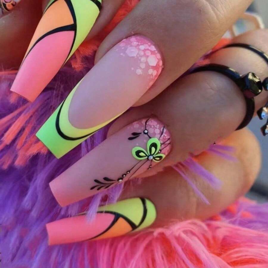 Ballerina Nail Ballet Nail, Clover Willow Branch French Nail Wear False Finger Nail Art Tablets - 彩色 - 查看 1