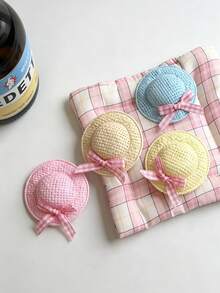 2/4-Piece Set Of Fresh Bow Woven Straw Hat Hair Clip Mini Cute Hair Accessory (Random Color) - Multicolor - View 9