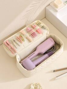 1pc Floral Double Layer Hair Tool Storage Bag, Cute Large Capacity Makeup Organizer Bag, Can Store Hair Dryer, Styling Tools, Travel Hair Tools, Curling Iron, Hair Dryer, Hair Clips, Straightener, Perfect For Travel, Valentine's Day, Christmas, Mother's Day Gift, Home And Travel Essential - Multicolor - View 4