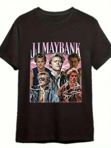 Summer Tops, Men's T-Shirt, Summer Tops Dream JJ Maybank Vintage Men's T-Shirt, Bank Movie Style, Soft Fabric, Short Sleeves, Casual Crew Neck T-Shirt, Cotton T-Shirt, Streetwear Cotton T-Shirt, Summer Clothing - 黑色 - 查看 6