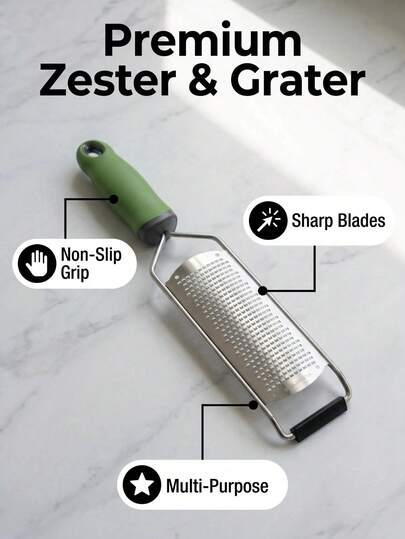 1pc Handheld Cheese/Butter Grater: Available In Multiple Colors, Thickened High-Hardness Stainless Steel Handle Connected With Non-Slip Soft Rubber Grip, Easy To Use And Durable.