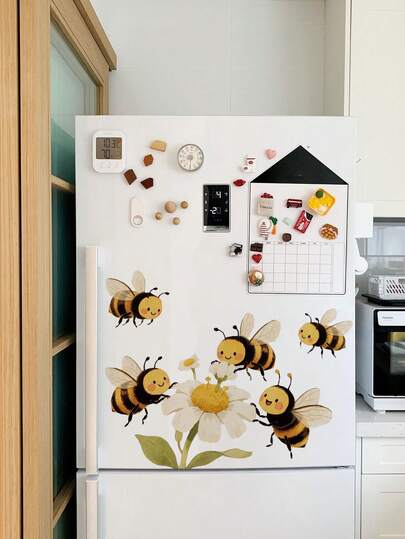 1 pieza Lindo adhesivo de pared de abeja recolectando miel, decoración removible para dormitorio, sala de estar, habitación de niños