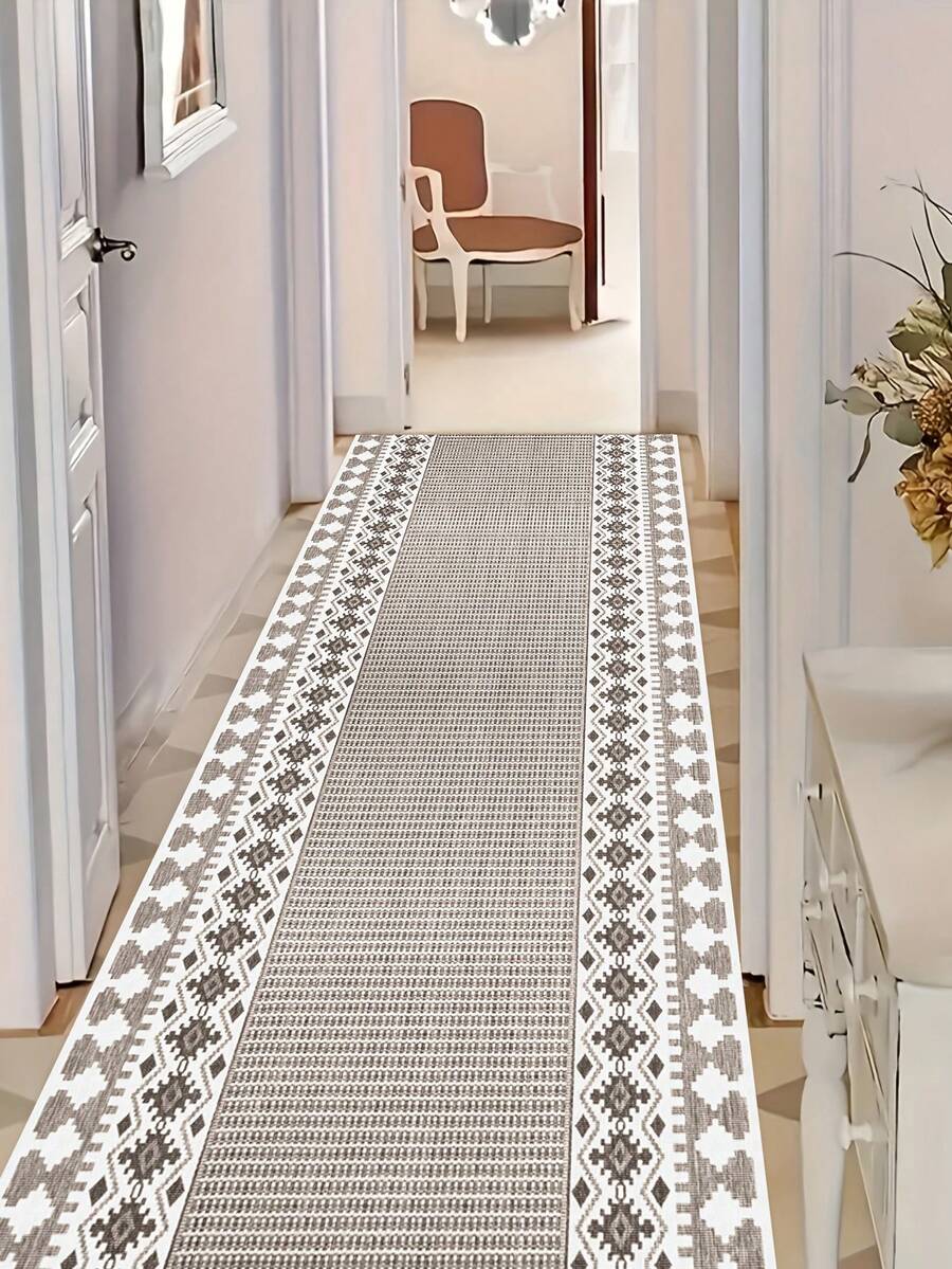 1pc Long Hallway Runner Rug, Walkable Carpet, Washable And Foldable, Polyester Material, Nordic Style Long Floor Mat, Suitable For Hallway, Entryway, Kitchen, Laundry Room, Bedroom Bedside, Farmhouse, Living Room, Patio, Shoe Changing Area, Balcony, Entrance, Leisure Area And More Multi-Area Use, Home Decor Room Decoration - 1PC - View 1