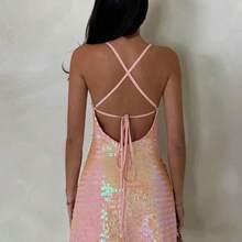 Glamour Women's Shiny Sequin Pink Mini Dress, Elegant Sexy Backless Versatile Dress For Beach, Music Festival, Graduation Party, Valentine's Day, Spring/Summer,Spring To Summer,Spring Outfit,Spring Clothes,Summer Outfits For Women,Summer Vacation Outfits,Fasching Women Costume,Easter ,St Patrick's Day Women,Going Out Outfits Glam Dress Bling Bling Dress Vip Dress Dresses Club Wow Dress - Rosa - Ver 3