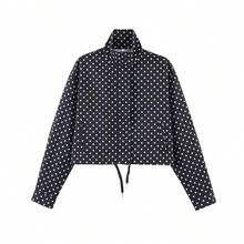 GDDYIN 女士春季新款抽绳拉链波点立领休闲外套 黑色 - 黑色 - 查看 7