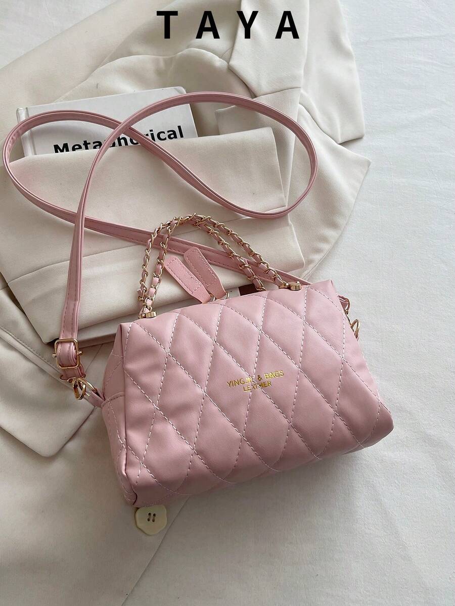 2026 New Women's Pink Quilted Chain Handbag, Multifunctional Adjustable Shoulder Strap Crossbody Bag, Suitable For Daily Commute And Party