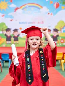 Colorful Letter Print Satin Kindergarten Graduation Sash, Suitable For Kindergarten Graduation Ceremony And Party Decoration - Multicolor - View 4