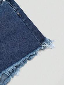 Pantalones cortos vaqueros casuales, estilo minimalista para uso diario - Azul lavado medio 4 - Ver 3