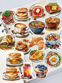 18pcs/Set New Cute Cartoon Watercolor Milk Tea & Breakfast Food Flat Stickers, Multipurpose Decorative Stickers, Suitable For Scrapbooking, Phone Case & Cup DIY Decoration, Self-Adhesive, Matte Paper, Disposable School Supplies - Grid - View 1