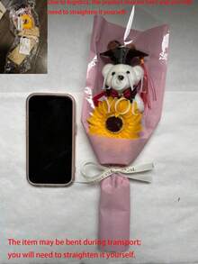 2026 Graduation Gift Sunflower Bouquet, Artificial Sunflower Bear Graduation Bouquet With Doctoral Cap, Suitable As Graduation Gift, Birthday Gift, Teacher's Day Gift For Friends, Classmates Or Girlfriend, Also Can Be Used As Home Decor - Multicolor - View 7