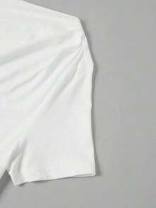 Camiseta de moda ajustada de manga corta con hombros oblicuos de unicolor para mujer - Multicolor 4 - Ver 10