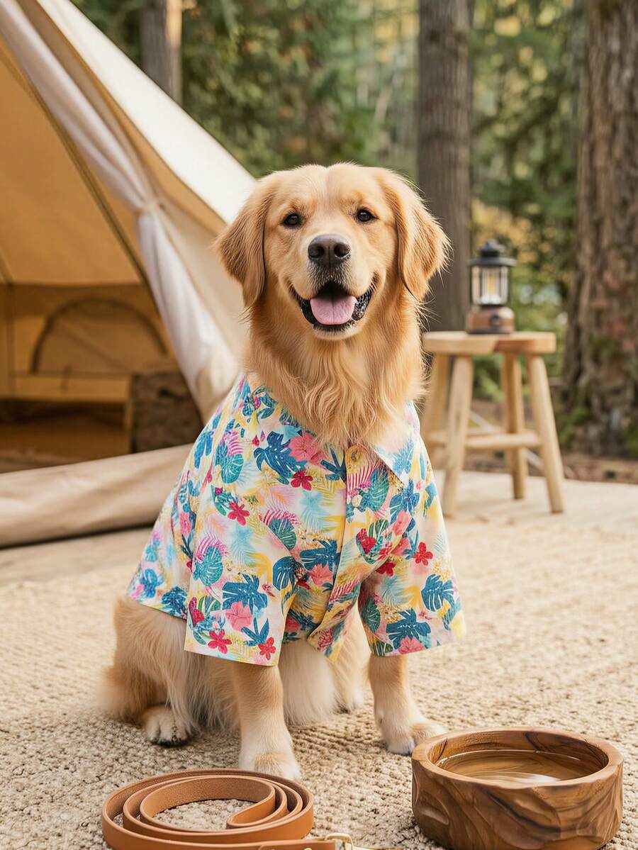 夏季狗狗沙滩衫 - 透气轻便的狗狗夏季休闲服,适合小型、中型和大型犬,全印花狗狗服装 - 夏威夷风格图案 - 彩色 - 查看 1