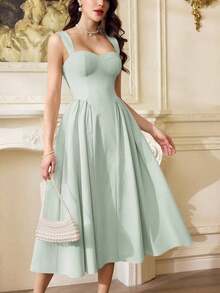 Vestido elegante vintage para mujer con bolsillos, vestido casual para té, fiesta, verano, vacaciones, vestido blanco de verano para mujer, vestido de fiesta, vestido formal con corsé, vestido de cumpleaños, vestido de invitada de boda, vestido de Pascua, vestido de primavera para mujer - verde menta - Ver 1