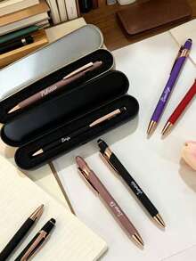 Bộ hộp bút bi cảm ứng tùy chỉnh, hộp đựng bút chì bằng thiếc hình chữ nhật, hộp văn phòng phẩm có nắp gập liền mạch. - Vàng - Xem 2