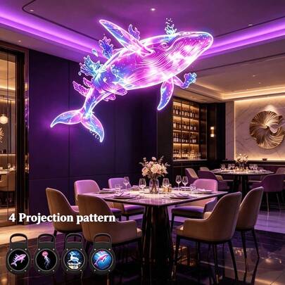 Luz nocturna creativa para el hogar, lámpara de proyección USB periférica electrónica, proyector de iluminación portátil y transparente, lámpara de proyección con patrones intercambiables del océano, alimentada por USB, luz de proyección nocturna LED giratoria a 360°, adecuada para pared, piso, techo, mesita de noche, dormitorio, sala de estar y otras superficies planas, creando ambiente, patrones de proyección de ballena, medusa, delfín