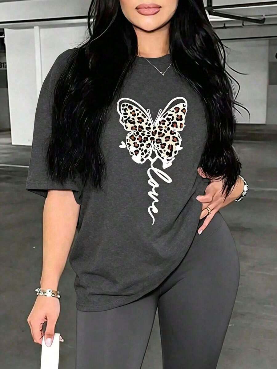 ¡Novedad! Blusa de manga corta para mujer, diseño liso, ideal para estar en casa o para uso casual. Oferta por tiempo limitado. Preciosa blusa, cómoda y de largo regular. Lavable a máquina.,Camisetas Gráficas de Verano para Mujer - Gris Oscuro - Ver 1