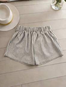 Conjunto de 2 piezas de mujer tejido a rayas de estilo elegante para el verano - Albaricoque 2 - Ver 5